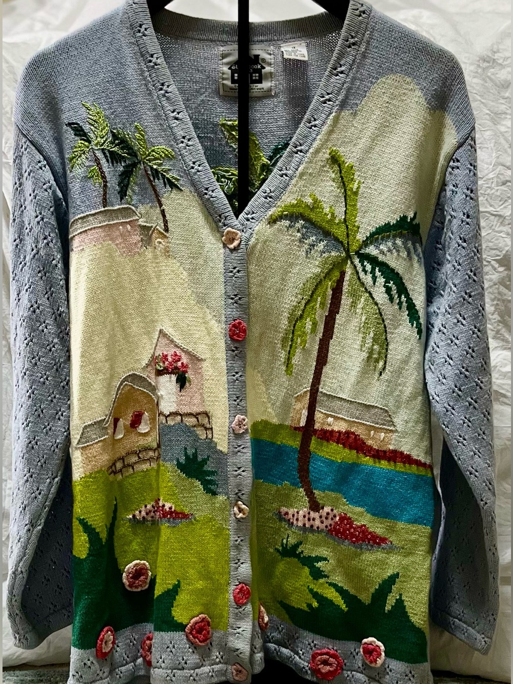 VTG/Y2K/90s Storybook Knits For HSN Beaded | SZ 1X | Rare!! Theme:Vacation Spa🌴 - Picture 2 of 16